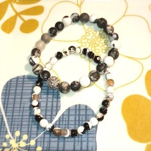 INDIGO HEALS SEMIPRECIOUS STONES WHITE ZEBRA JASPER STONES DOUBLE BRACELETS